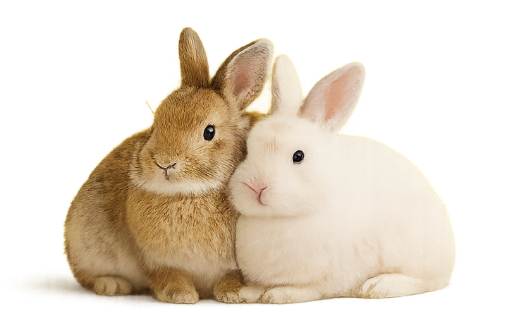 Two rabbits, one brown and one white